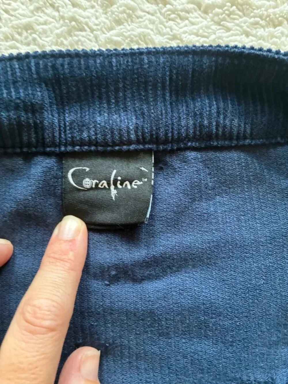Coraline Corduroy Pinafore Dress Navy Embroidered Detail USL
